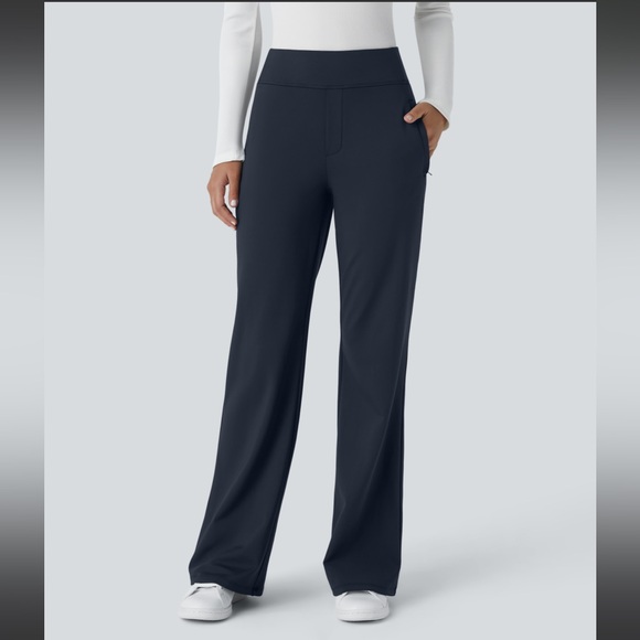 Halara Flex DayStretch Mid Rise Side Zipper Pocket Work Flare Pants Midnight Blu - Picture 2 of 8